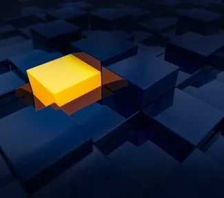 Yellow box among blue boxes