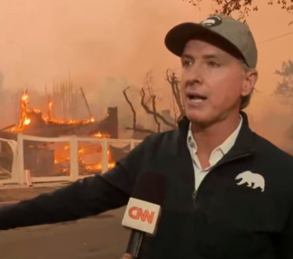 CA governor Gavin Newsom speaking to CNN amid smoke from wildfires