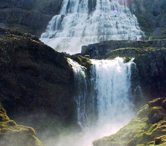 Waterfall cascading in Iceland's Westfjords region