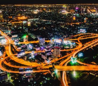 Aerial shot of Bangkok highway interchange