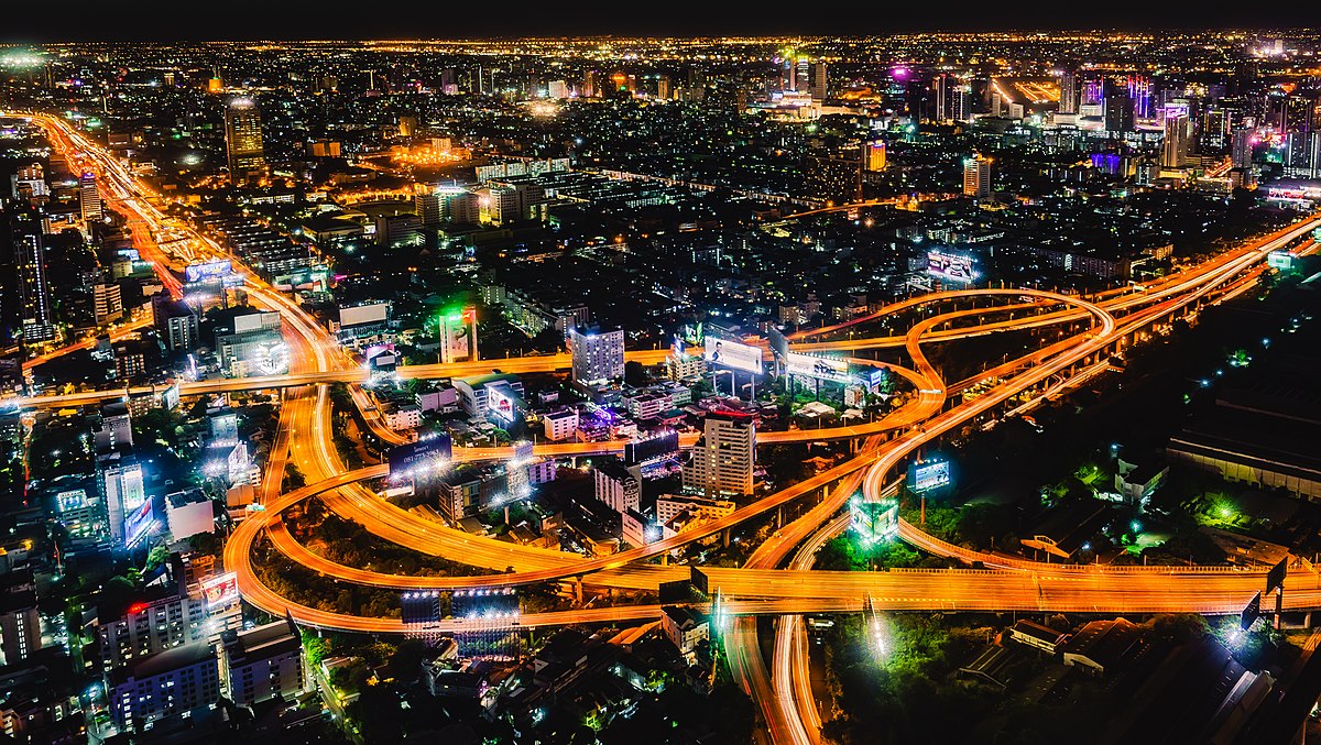 Aerial shot of Bangkok highway interchange