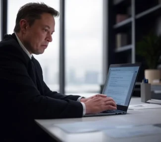 Elon Musk at a laptop