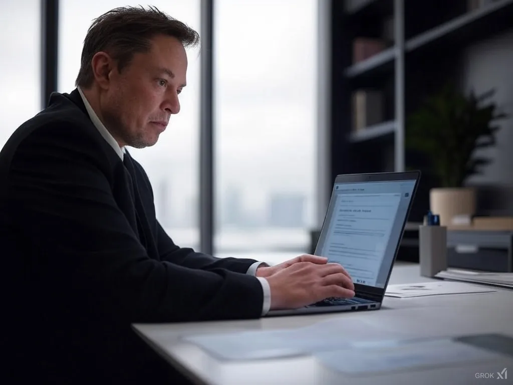 Elon Musk at a laptop