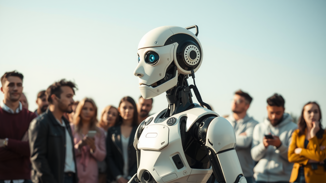 Image of robot surrounded by crowd