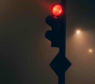 Stop light on a hazy night