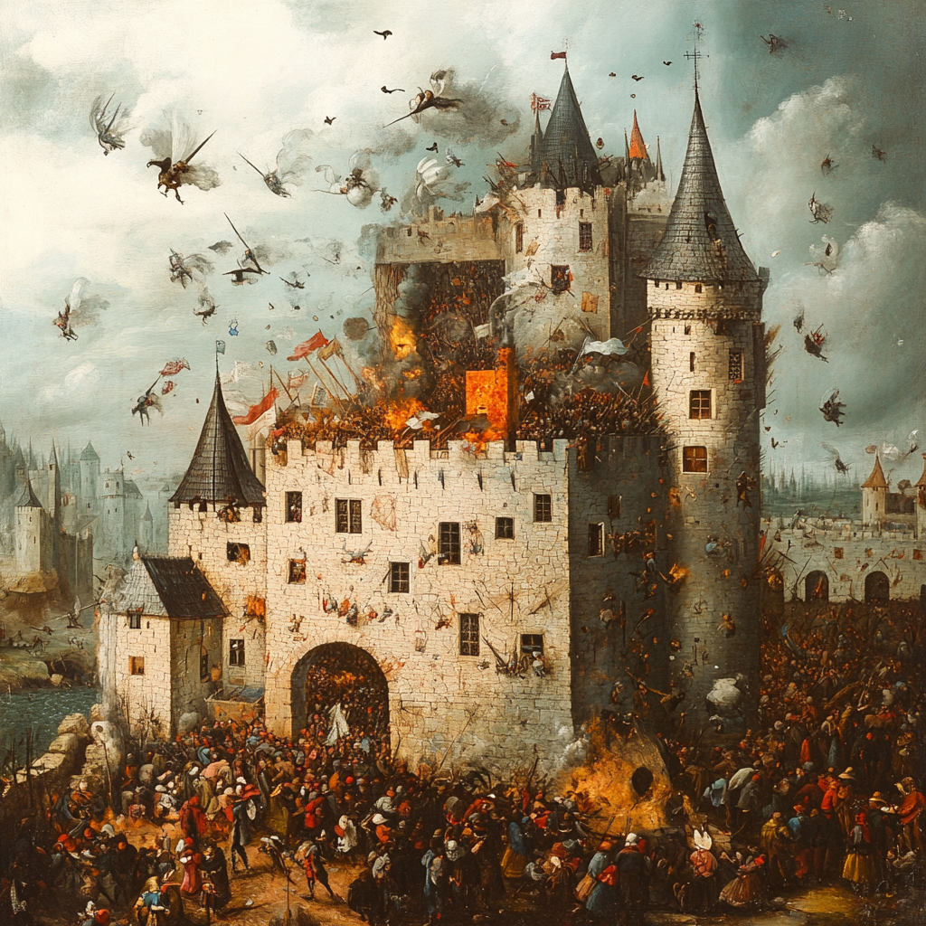 AI-generated image of the storming of a medieval castle