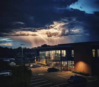 Stormy skies above a suburban office park