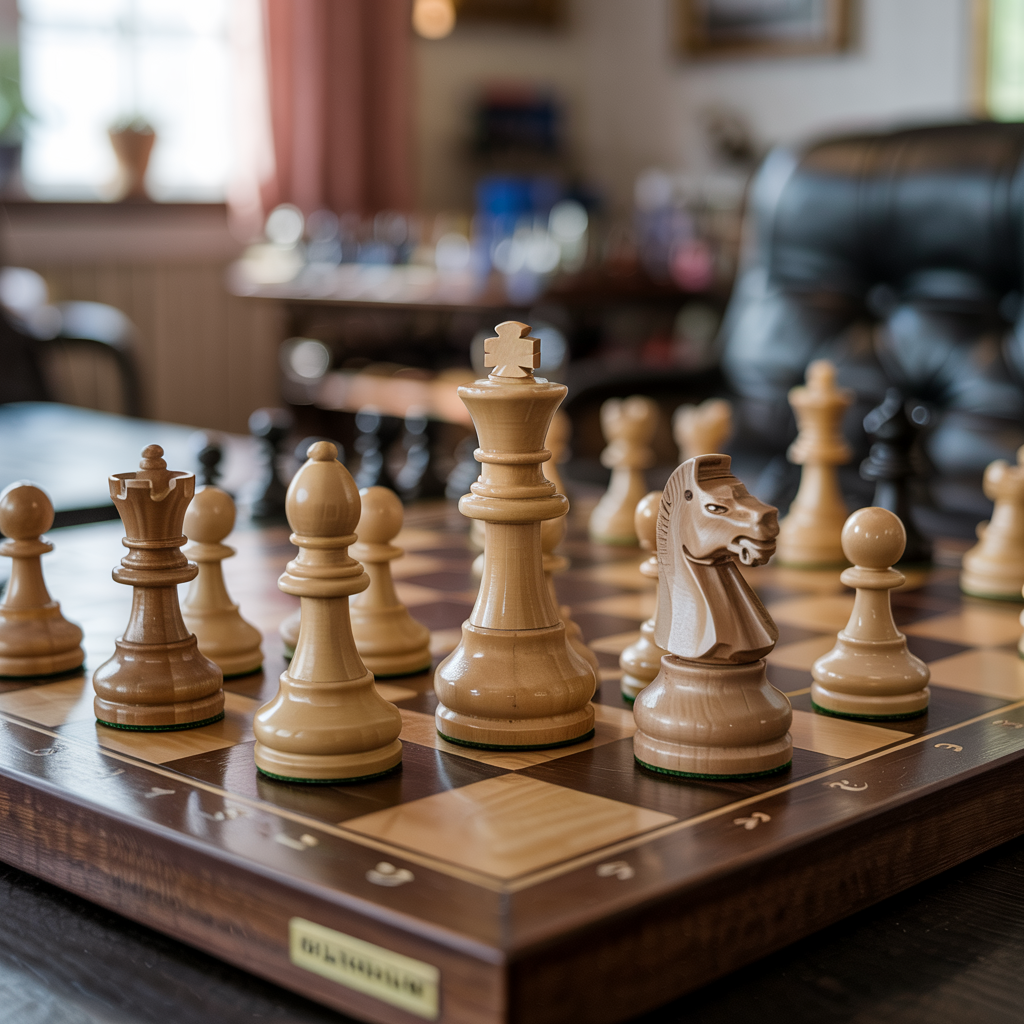 A chess board where one side has "material advantage" (a dominant position)
