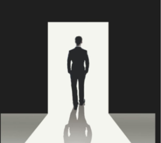 Book cover with Image of person standing in a doorway