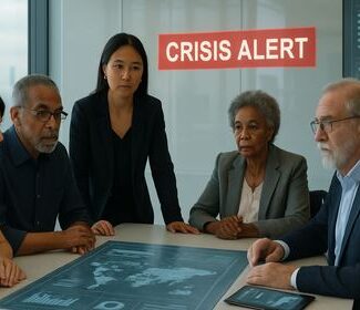 Image of professionals at table with sign labelled "Crisis Team"
