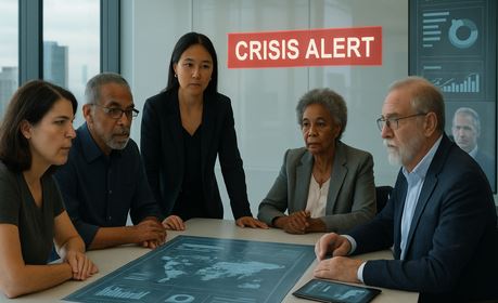 Image of professionals at table with sign labelled "Crisis Team"