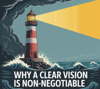Lighthouse with beam and caption "Why a clear vision is non-negotiable"