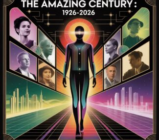 Image of 21st and 20th century technologies with caption "The Amazing Century 1926-2026