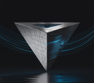 Siilver inverted pyramid against black background