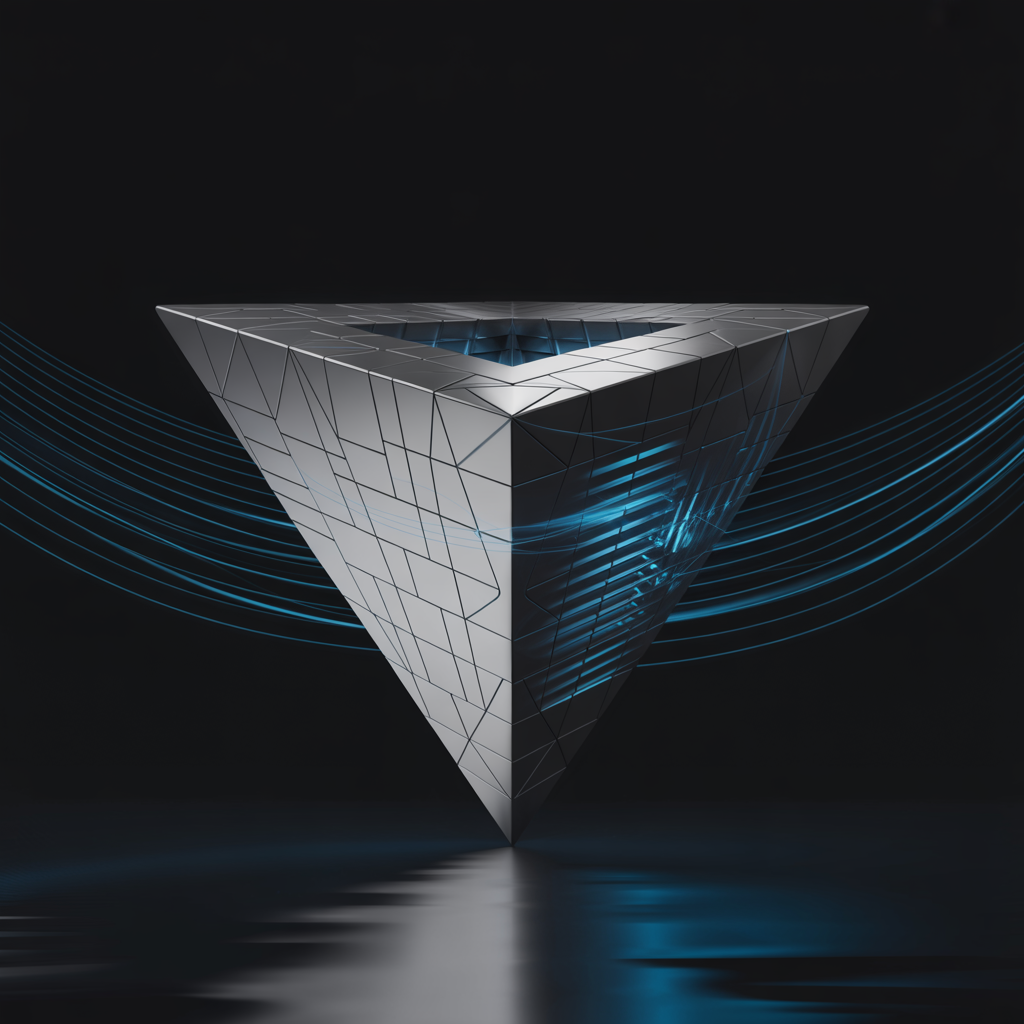 Siilver inverted pyramid against black background