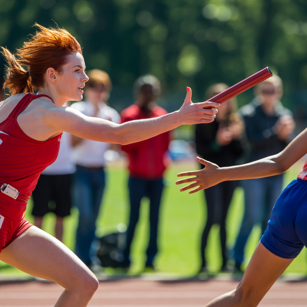 baton pass in track meet being mishandled