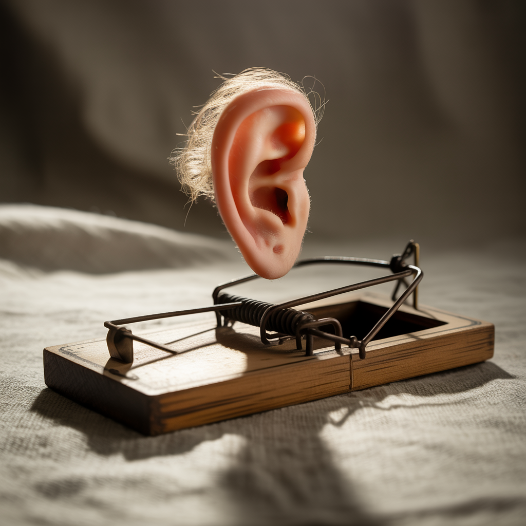 Ear hovering above a mousetrap