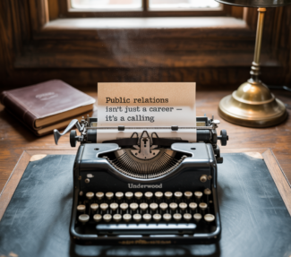 Typed paper with the words "PR isn't just a career. It's a calling."