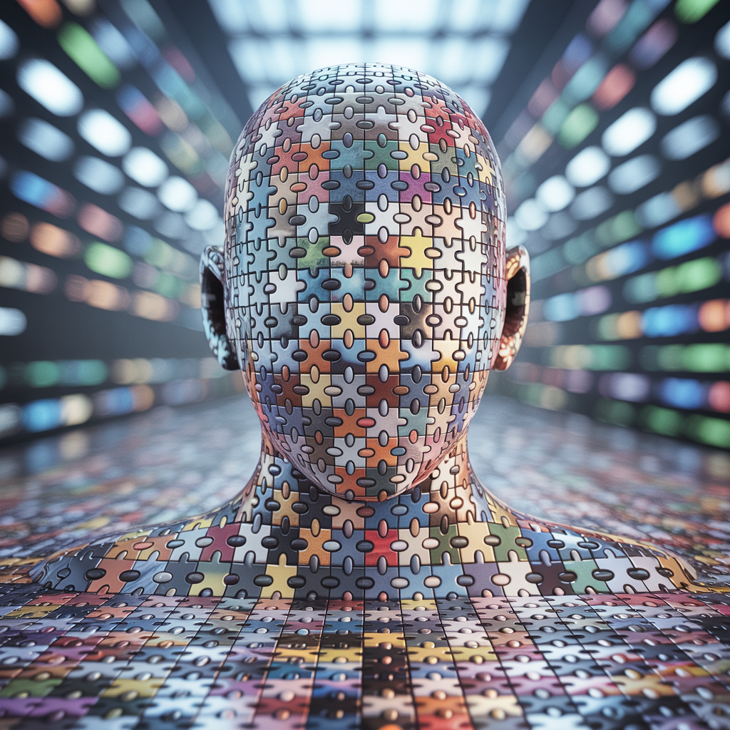 Mosaic images forming an ai generated human head silouhette