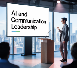 Comunication leader leading presentation on AI and Communication Leadership
