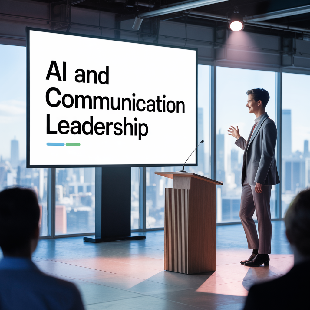 Comunication leader leading presentation on AI and Communication Leadership