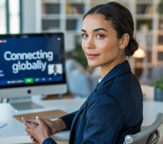 Woman communication leader attending webinar