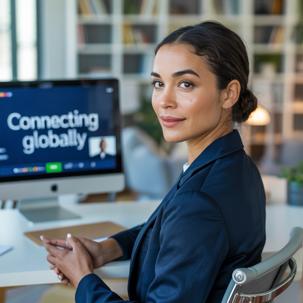 Woman communication leader attending webinar