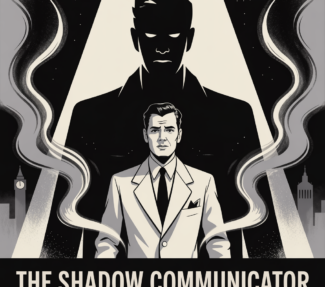 A vintage 1950's style poster of a male communication professional with a much larger shadow of a man behind him