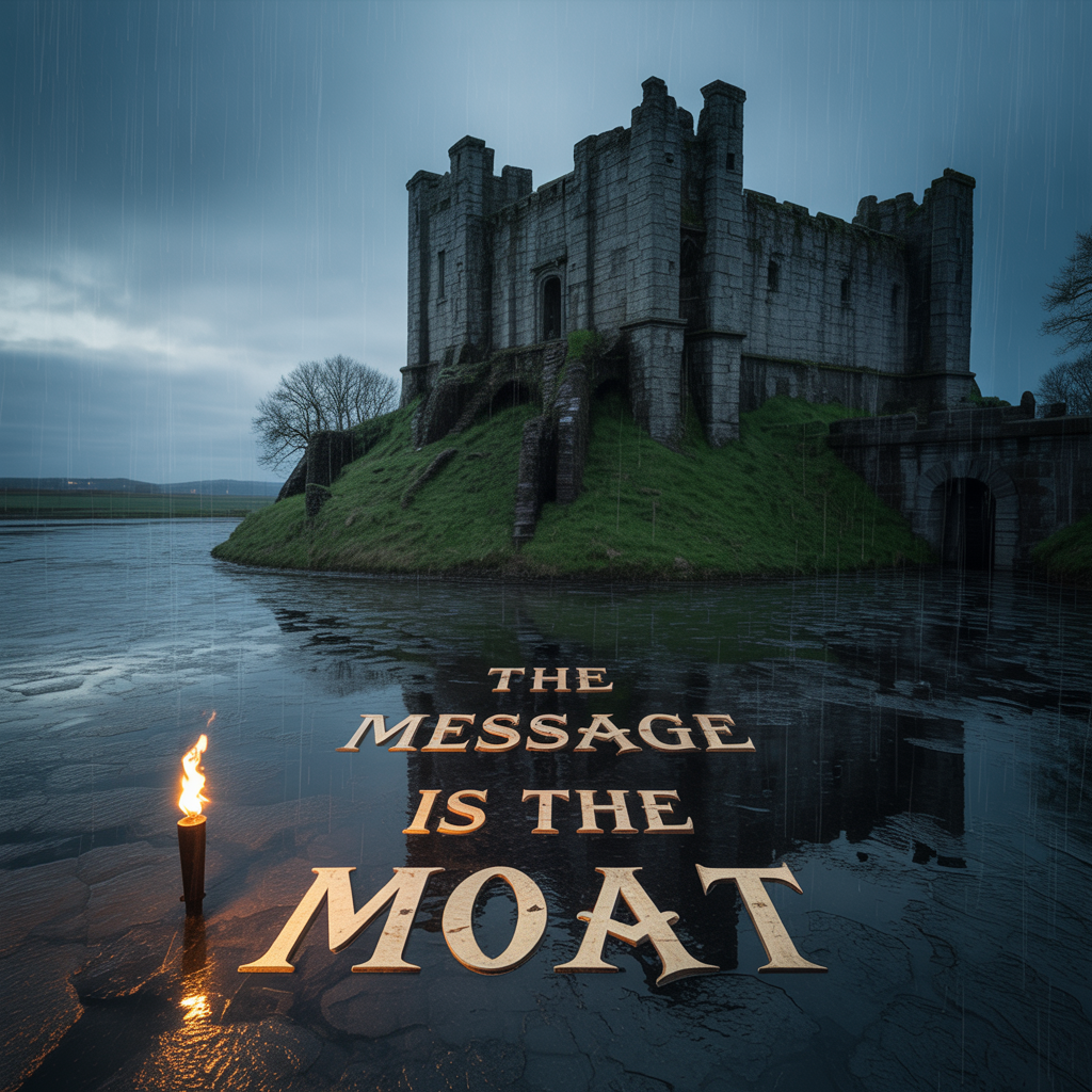 Image of castle surrounded by moat with caption "The Message is the Moat"