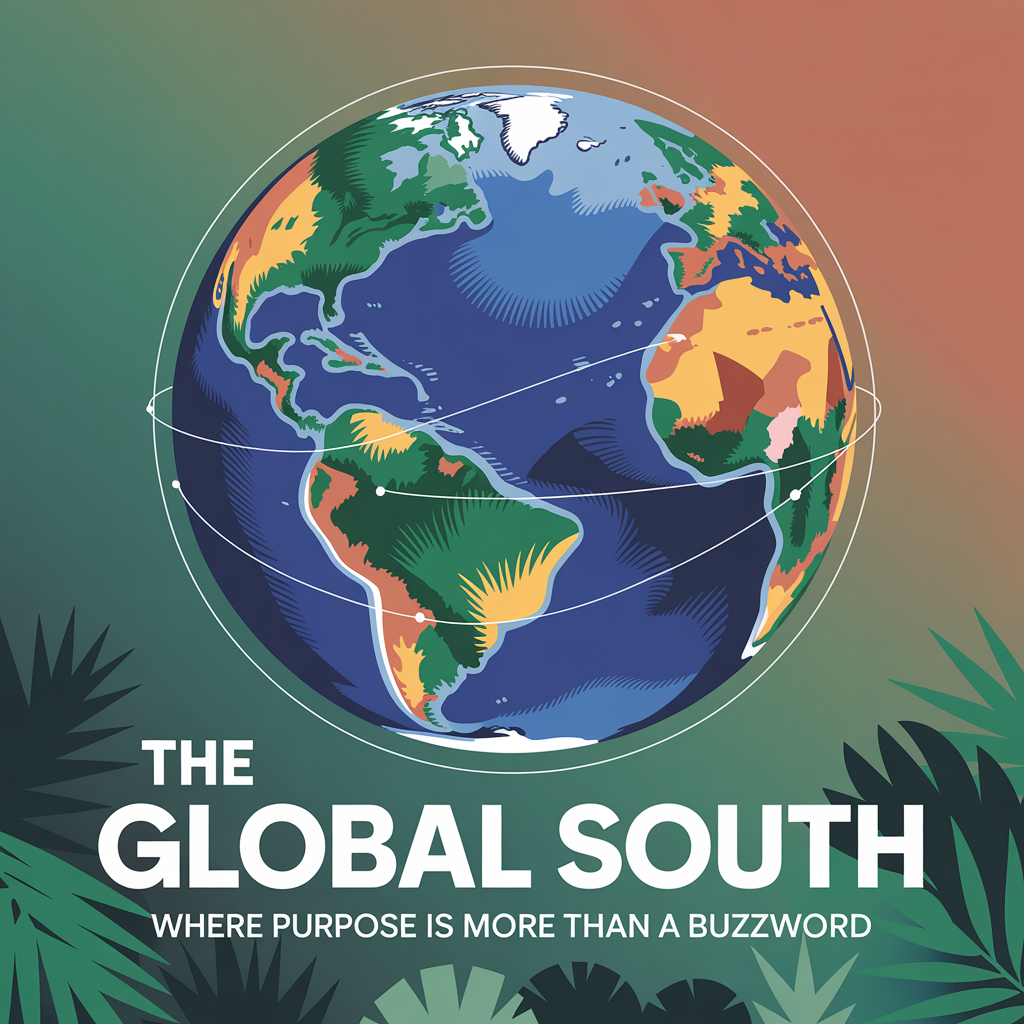 Modern advertising poster for "The Global South, where purpose is more than a buzzword"