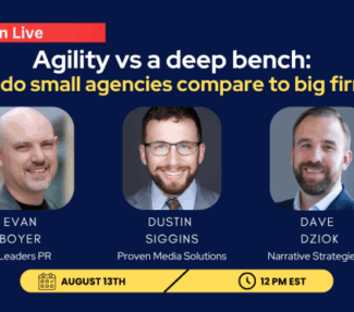 Panel discussion on Large vs. Small Agencies with images of the panel members