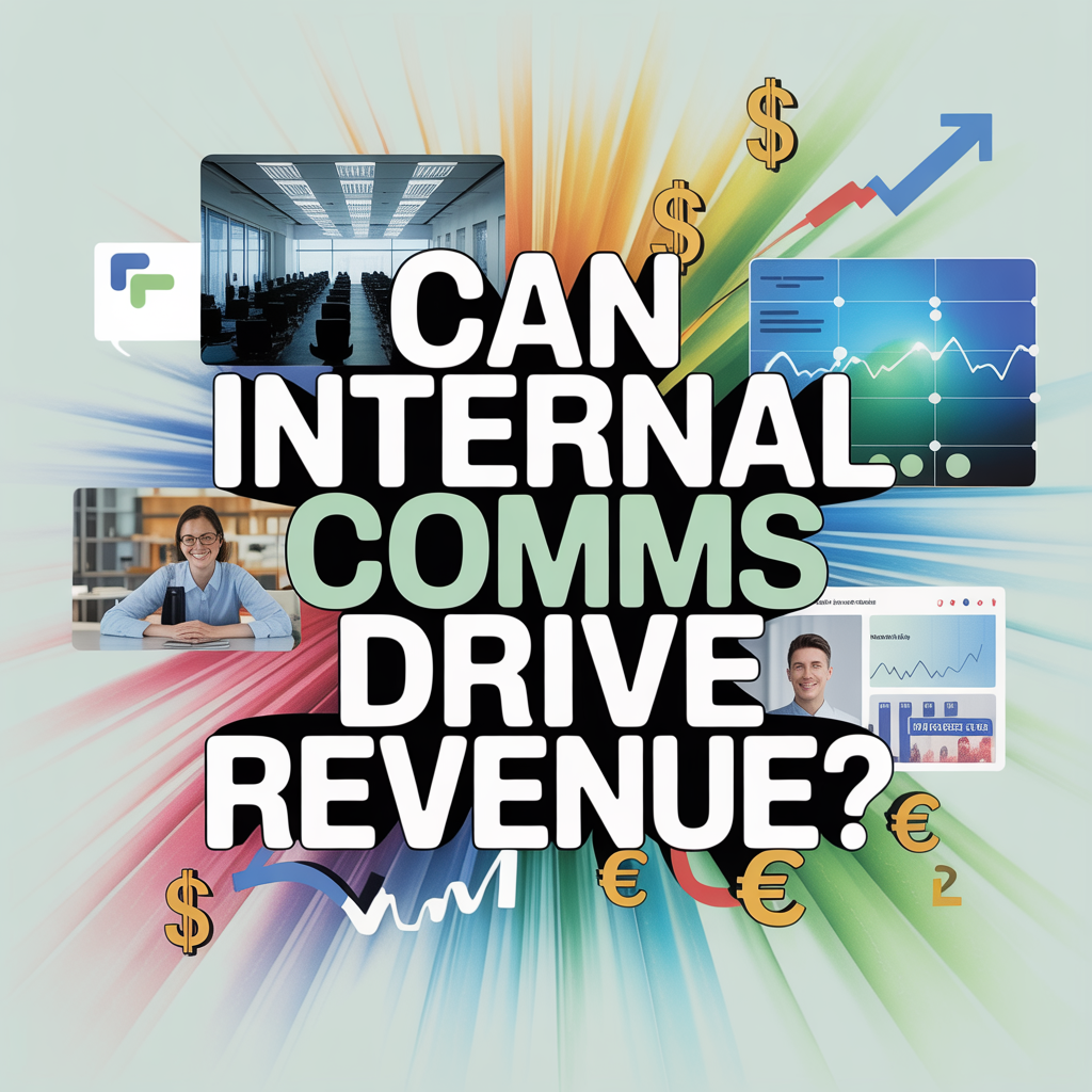 "Can Internal Comms Drive Revenue" - against backdroo of various business images in motion