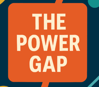 "The Power Gap" in orange box against navy blue background