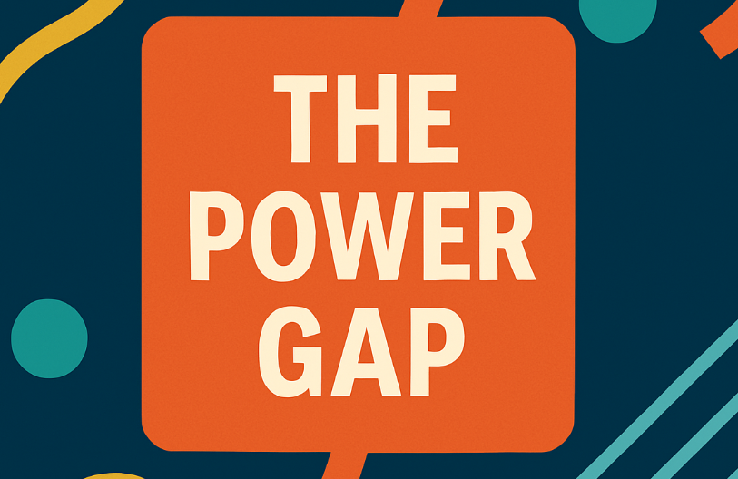 "The Power Gap" in orange box against navy blue background