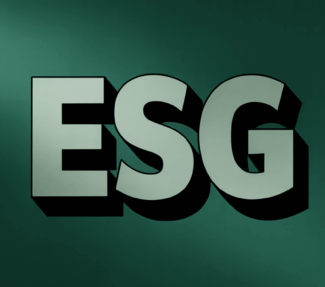 "ESG" shadowed against dark green background
