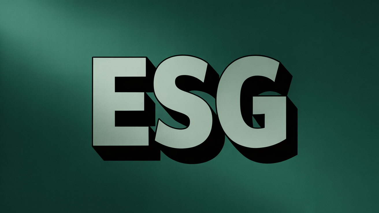 "ESG" shadowed against dark green background