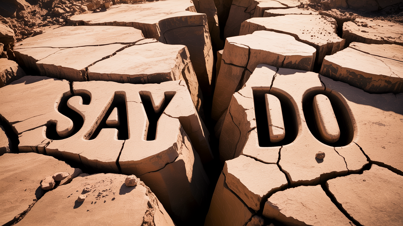 Cracked ground with the words "Say" and "Do" on the left and right side of the central crack