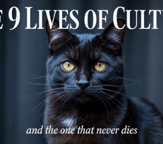 Picture of a staring black cat with the slogan "The 9 Lives of Culture...and the one that never dies"