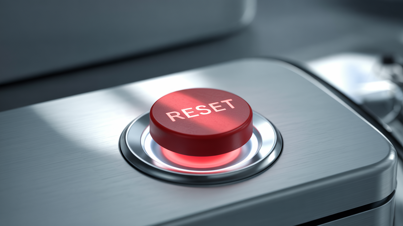 Image of a large red "reset" button